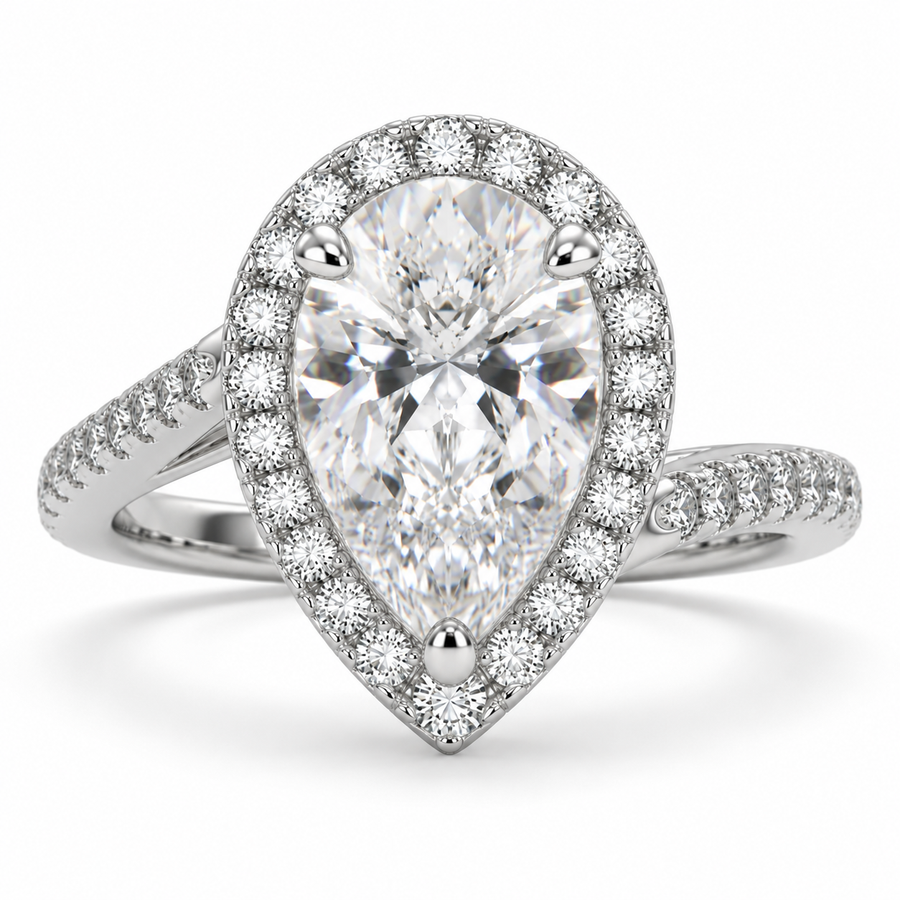 Paloma 5.35 Carat Pear Cut Pave Halo Engagement Ring
