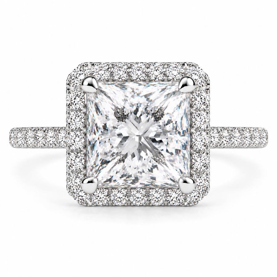 Isadora 4.4 Carat Princess Cut Halo Pave Engagement Ring