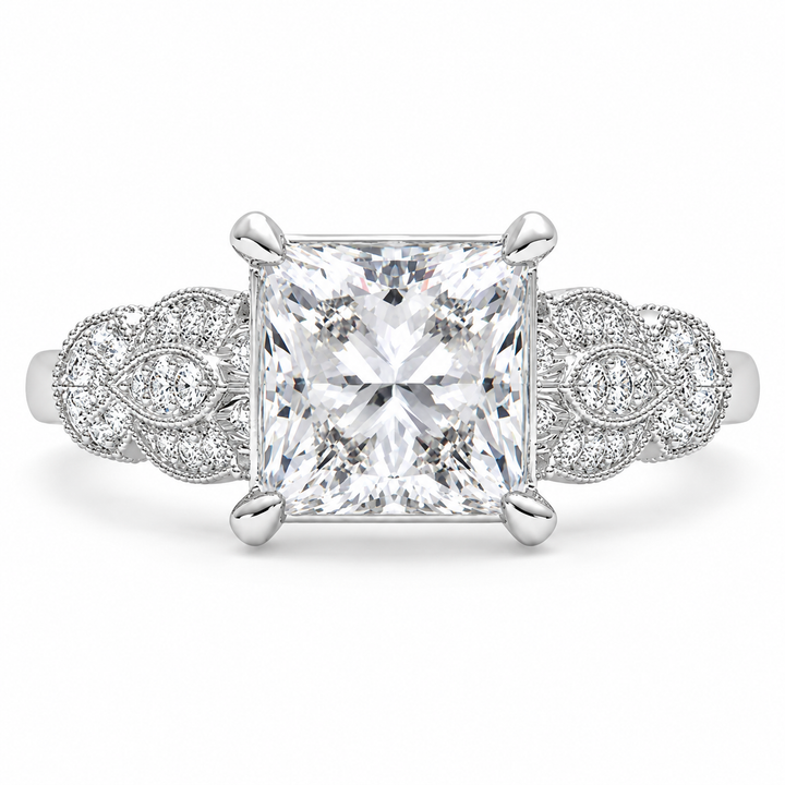 Nadia 5.15 Carat Princess Cut Pave Milgrain Engagement Ring
