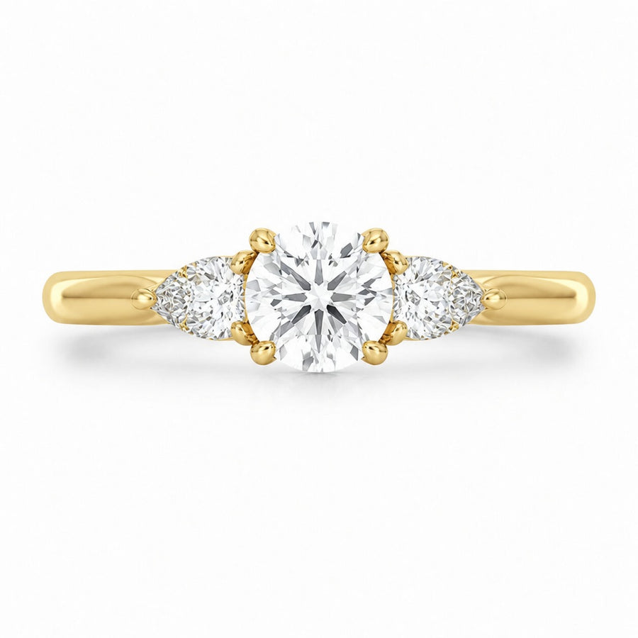 1.00 CT Round Lab-Grown Diamond Three-Stone Engagement Ring in 14K White Gold – Classic Tulip Setting Design