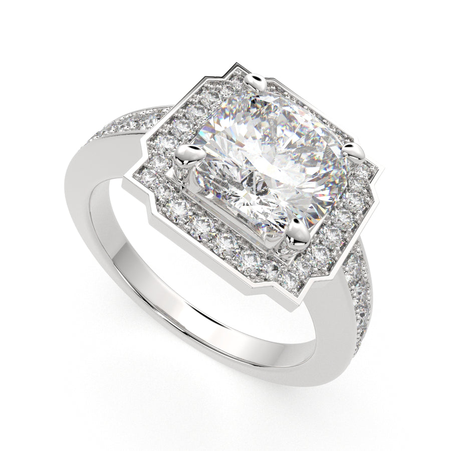 Amalia 1.5 Carat Cushion Cut Halo Pave Engagement Ring