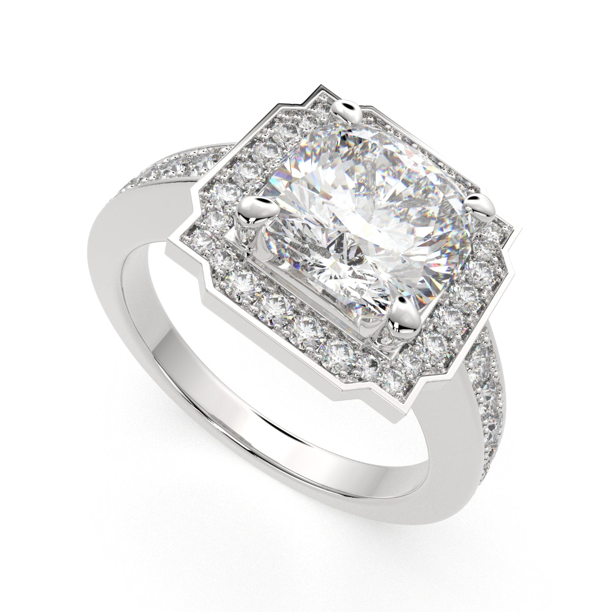 4.5 Carat VS1 D Lab Grown Diamond Halo Pave Cushion Ring