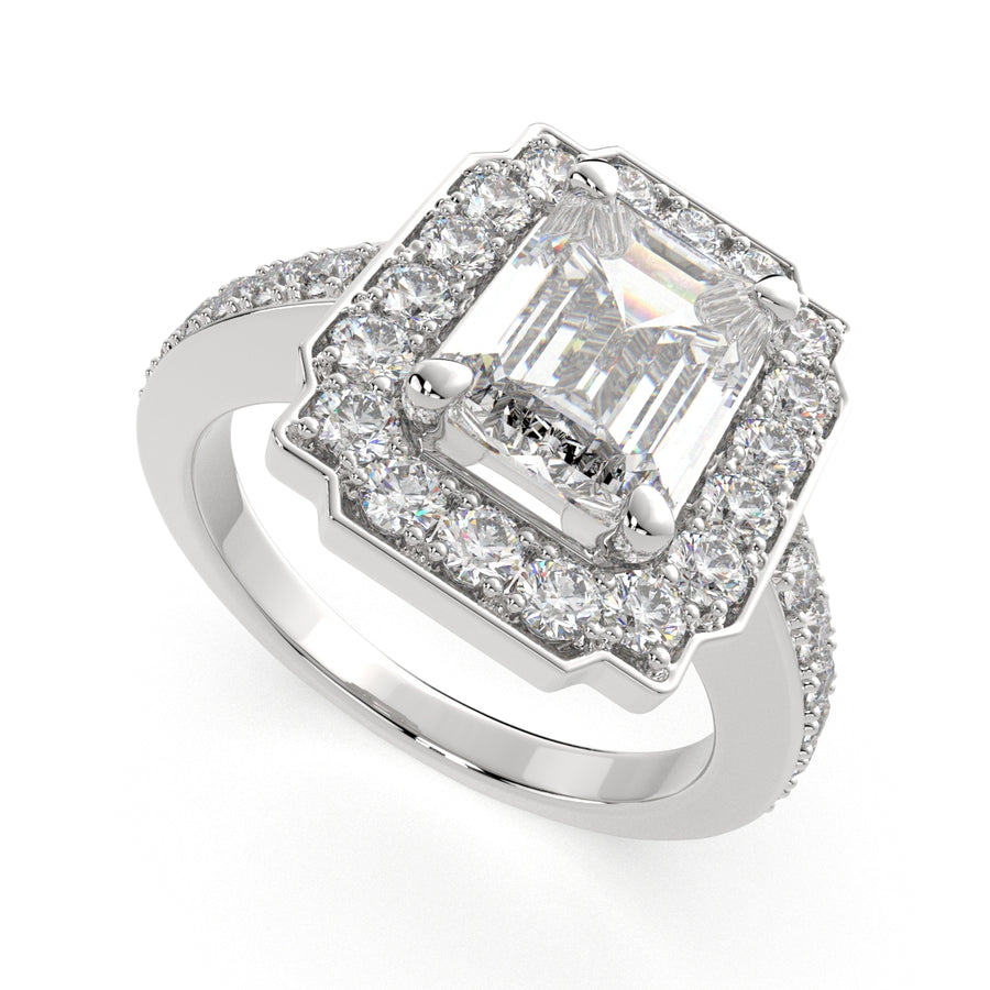 Amalia 2.5 Carat Emerald Cut Halo Pave Engagement Ring