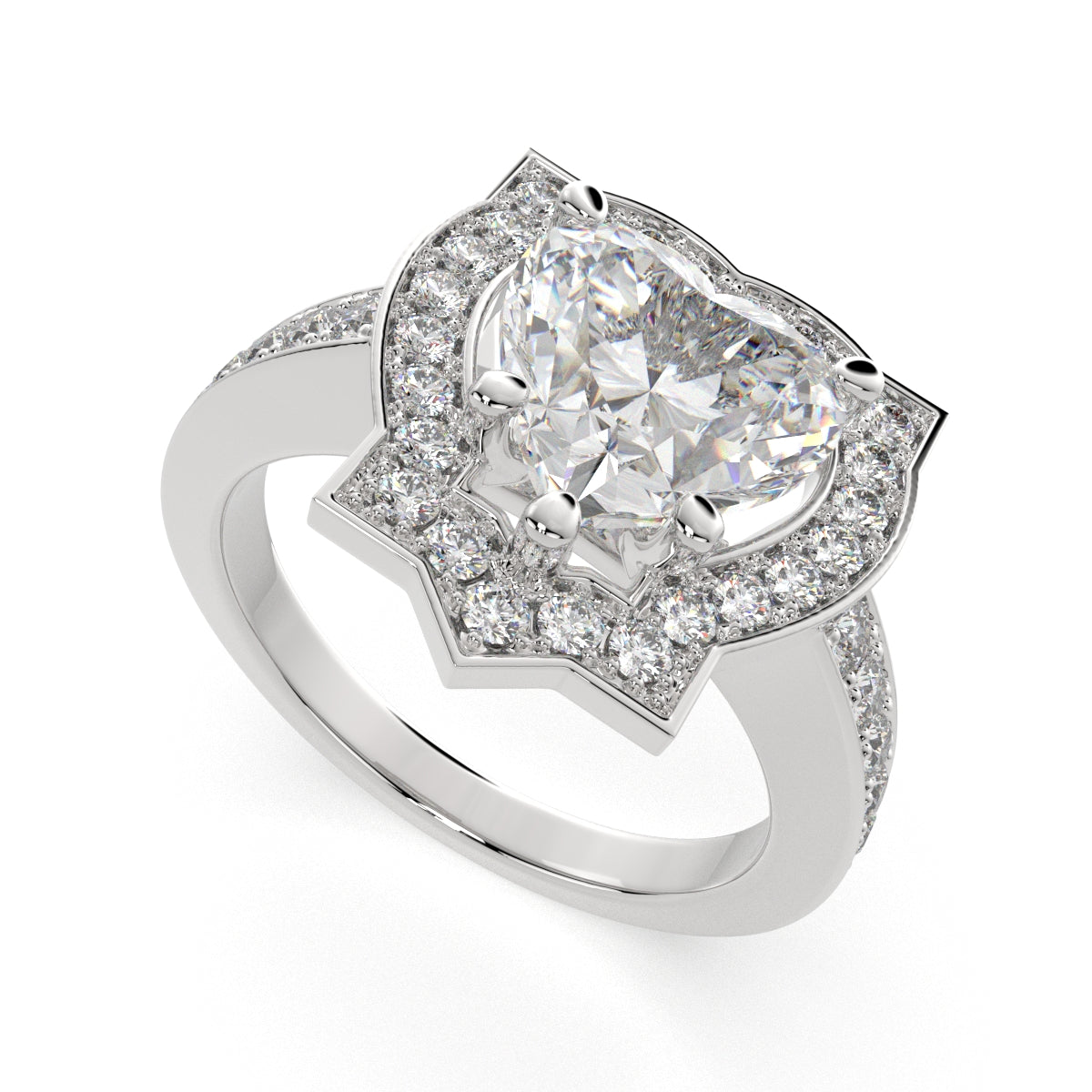 1.5 Carat VS1 D Lab Grown Diamond Halo Pave Heart Ring