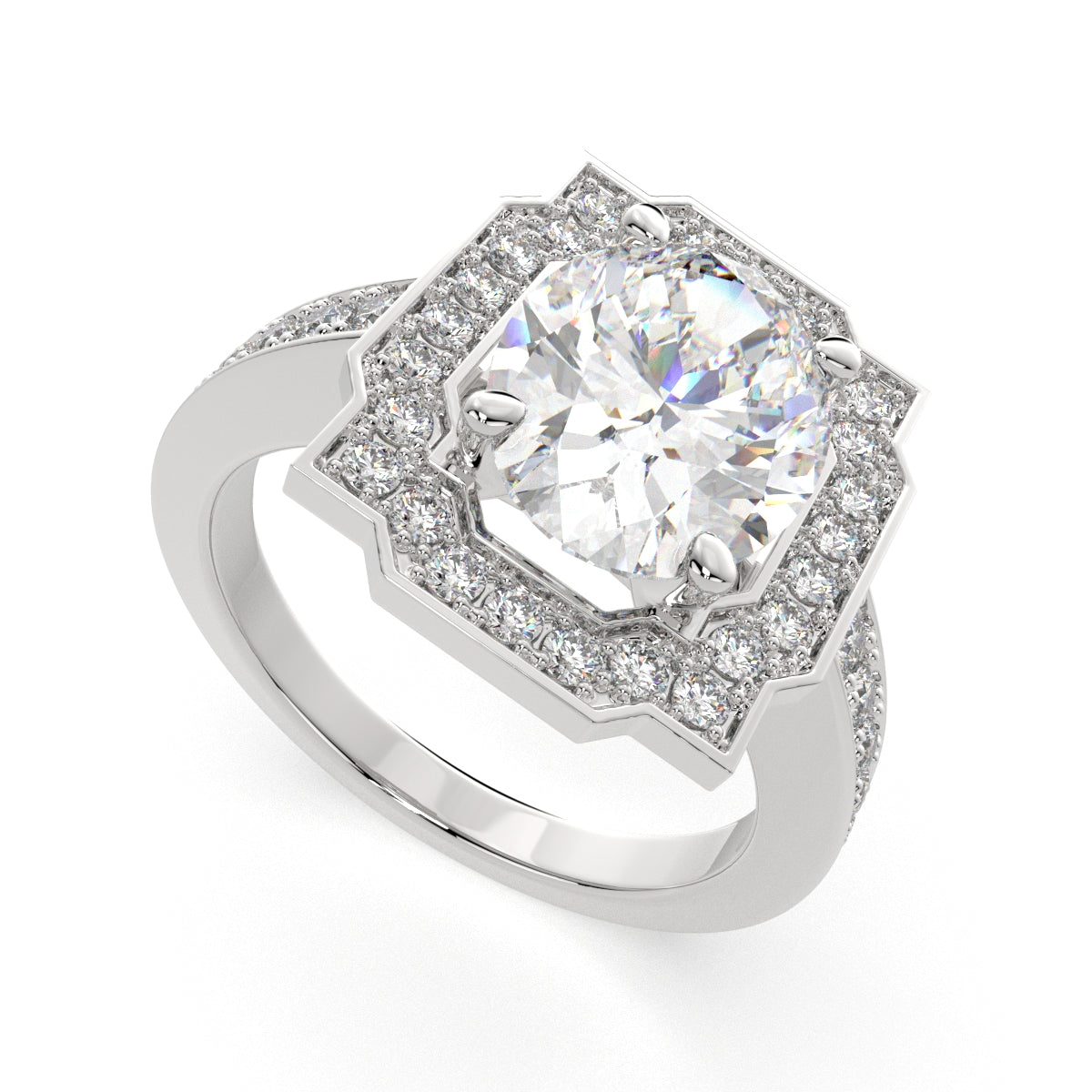 3.5 Carat VS1 D Lab Grown Diamond Halo Pave Oval Ring
