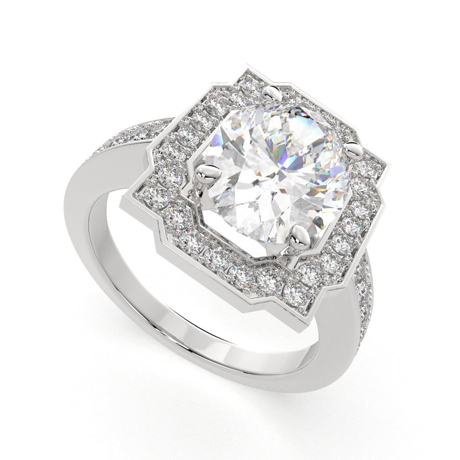 Amalia 2.5 Carat Oval Cut Halo Pave Engagement Ring