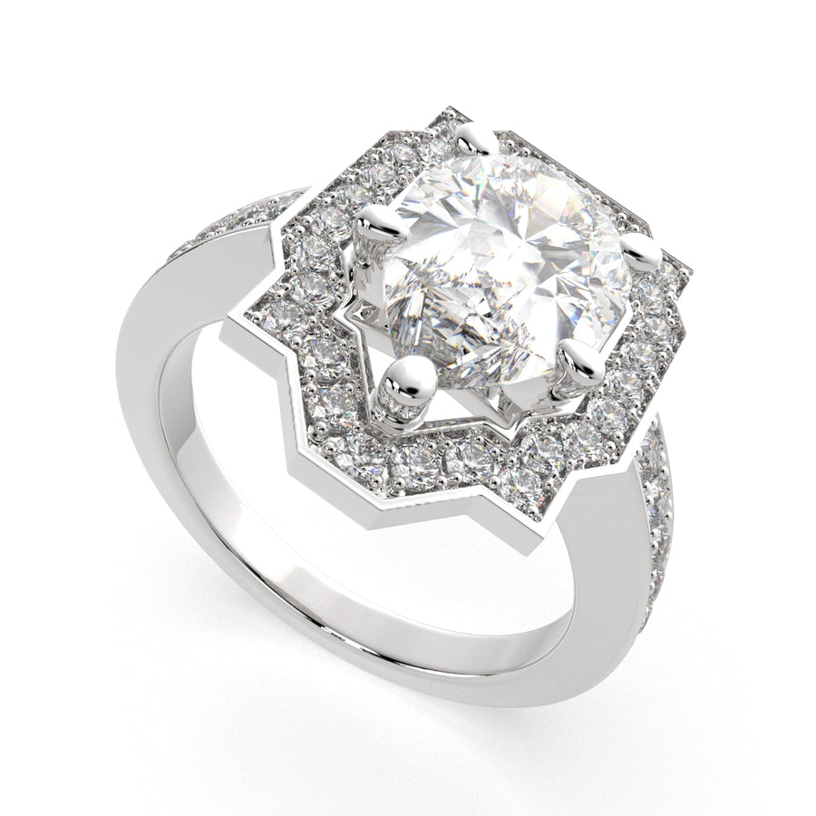 Amalia 4.5 Carat Pear Cut Halo Pave Engagement Ring