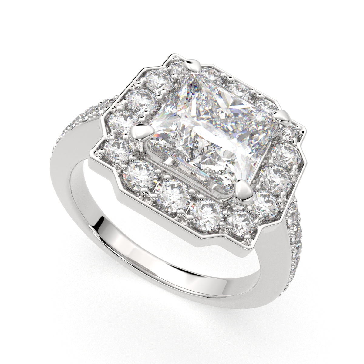 4.5 Carat VS1 D Lab Grown Diamond Halo Pave Princess Ring