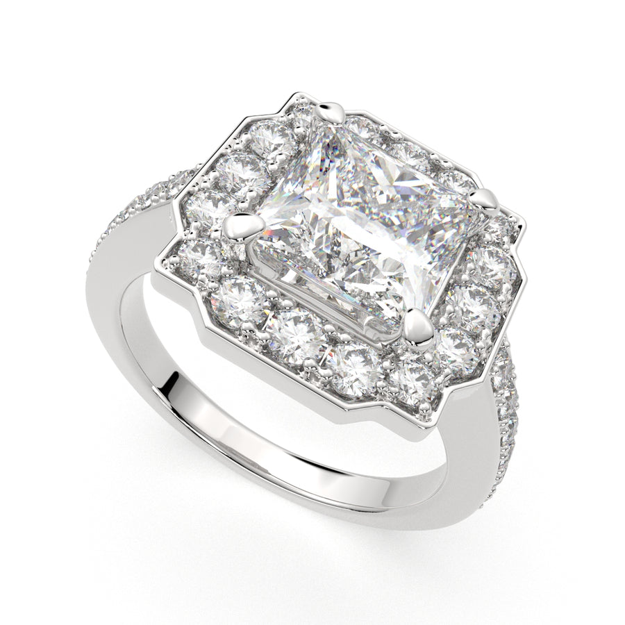 Amalia 4.5 Carat Princess Cut Halo Pave Engagement Ring