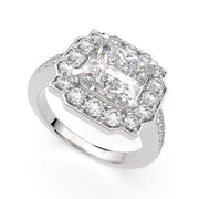 4.5 Carat VS1 D Lab Grown Diamond Halo Pave Princess Ring