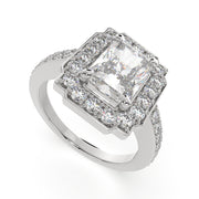 2.5 Carat VS1 D Lab Grown Diamond Halo Pave Radiant Ring