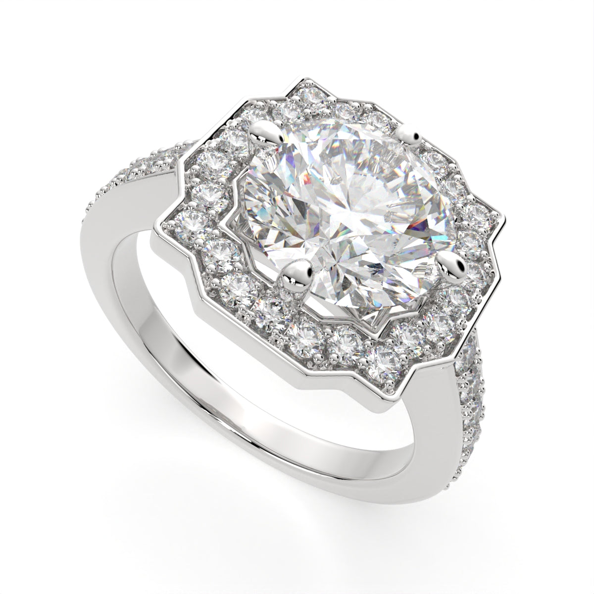 2.5 Carat VS1 D Lab Grown Diamond Halo Pave Round Ring