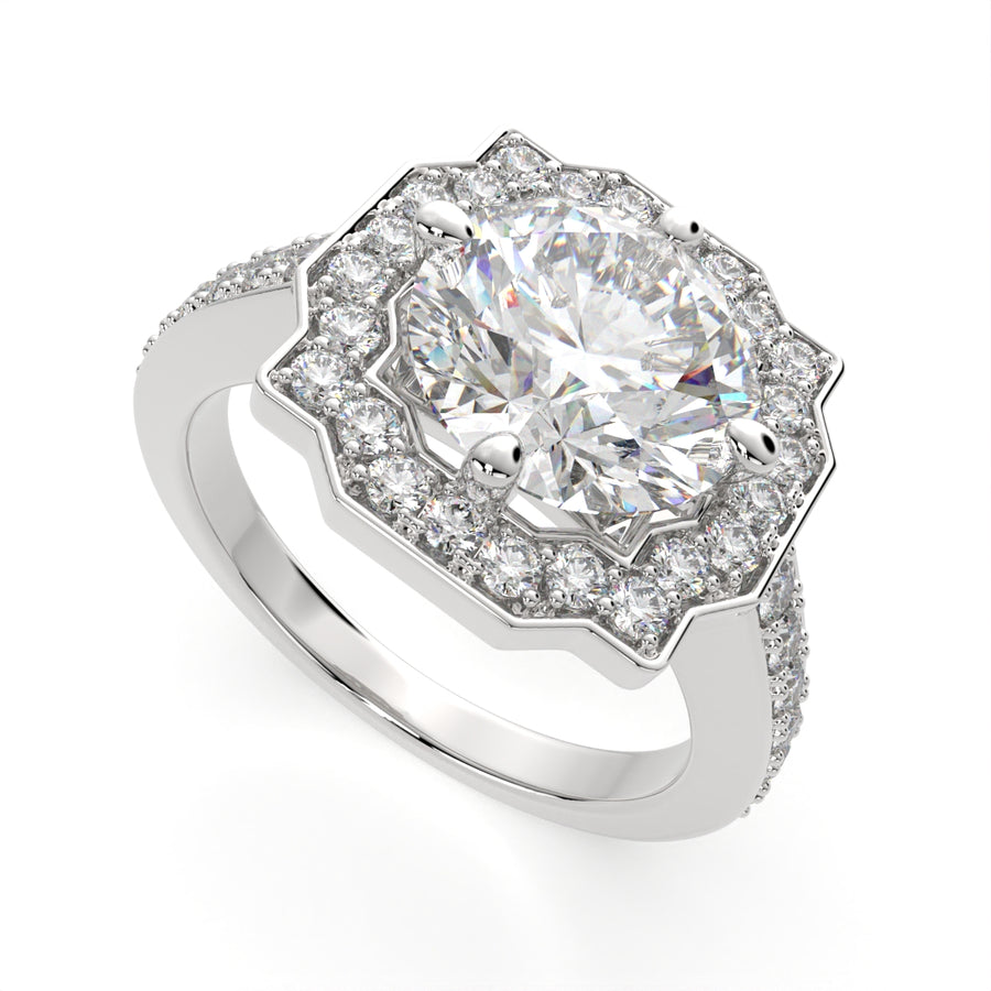 Amalia 4.5 Carat Round Cut Halo Pave Engagement Ring