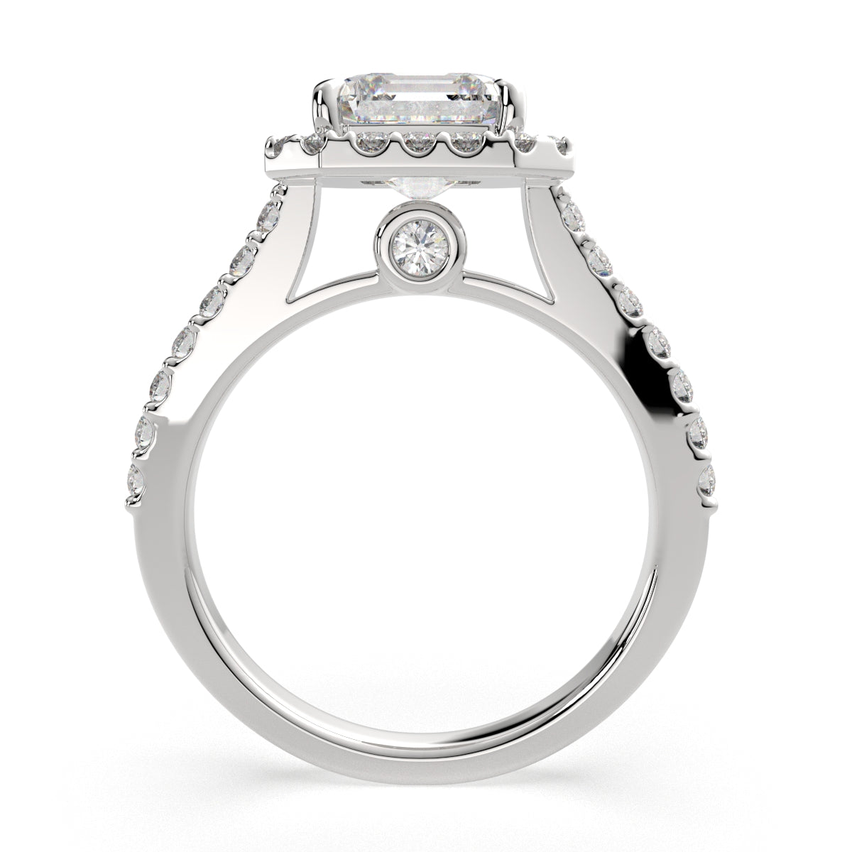 4.5 Carat VS1 D Lab Grown Diamond Halo Pave Emerald Ring
