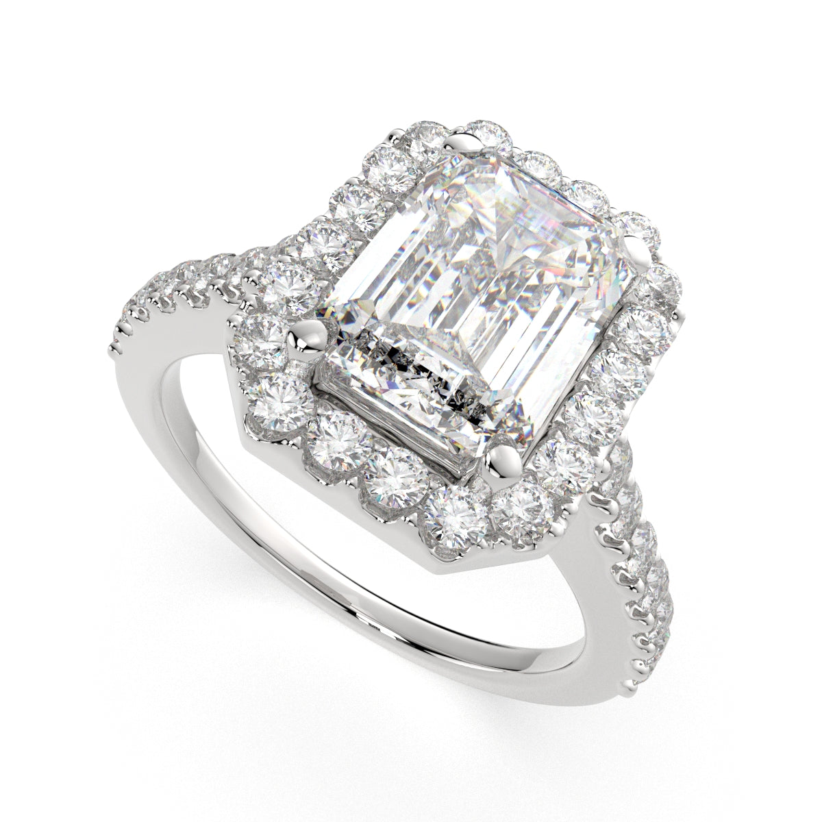 2.5 Carat VS1 D Lab Grown Diamond Halo Pave Emerald Ring
