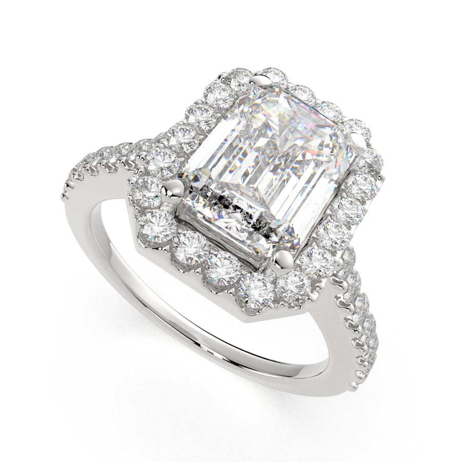 Bianca 3.5 Carat Emerald Cut Halo Pave Engagement Ring