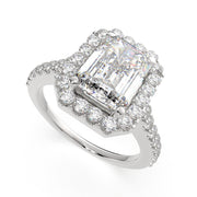 3.5 Carat VS1 D Lab Grown Diamond Halo Pave Emerald Ring