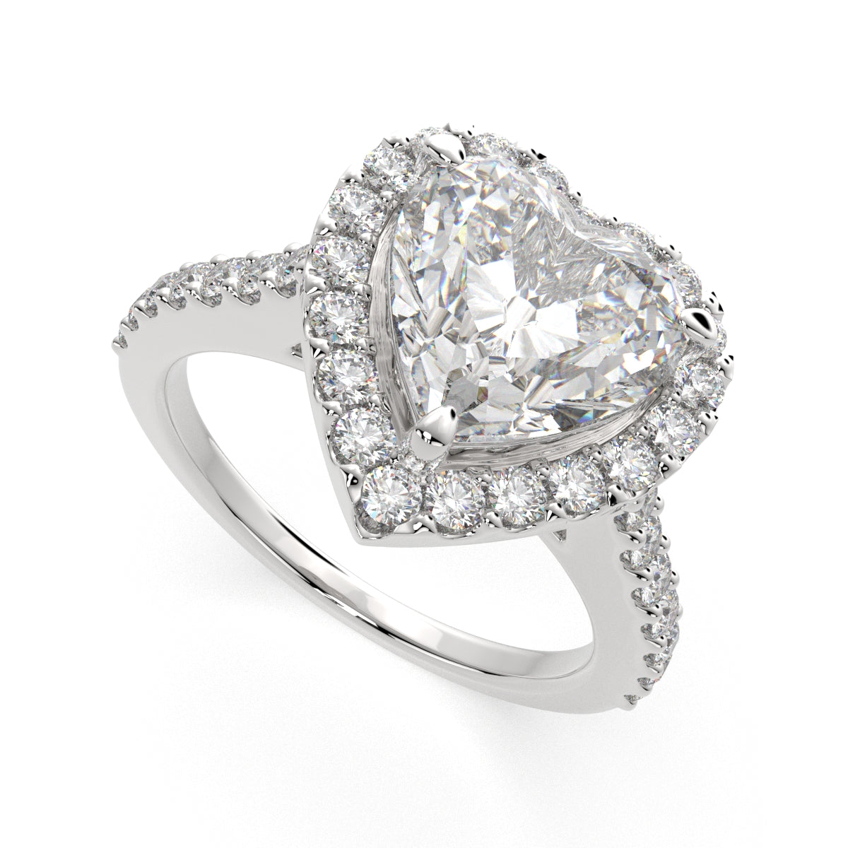 1.5 Carat VS1 D Lab Grown Diamond Halo Pave Heart Ring