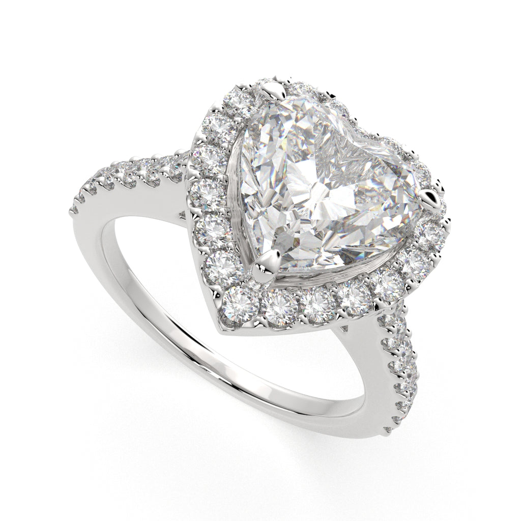 1.5 Carat VS1 D Lab Grown Diamond Halo Pave Heart Ring