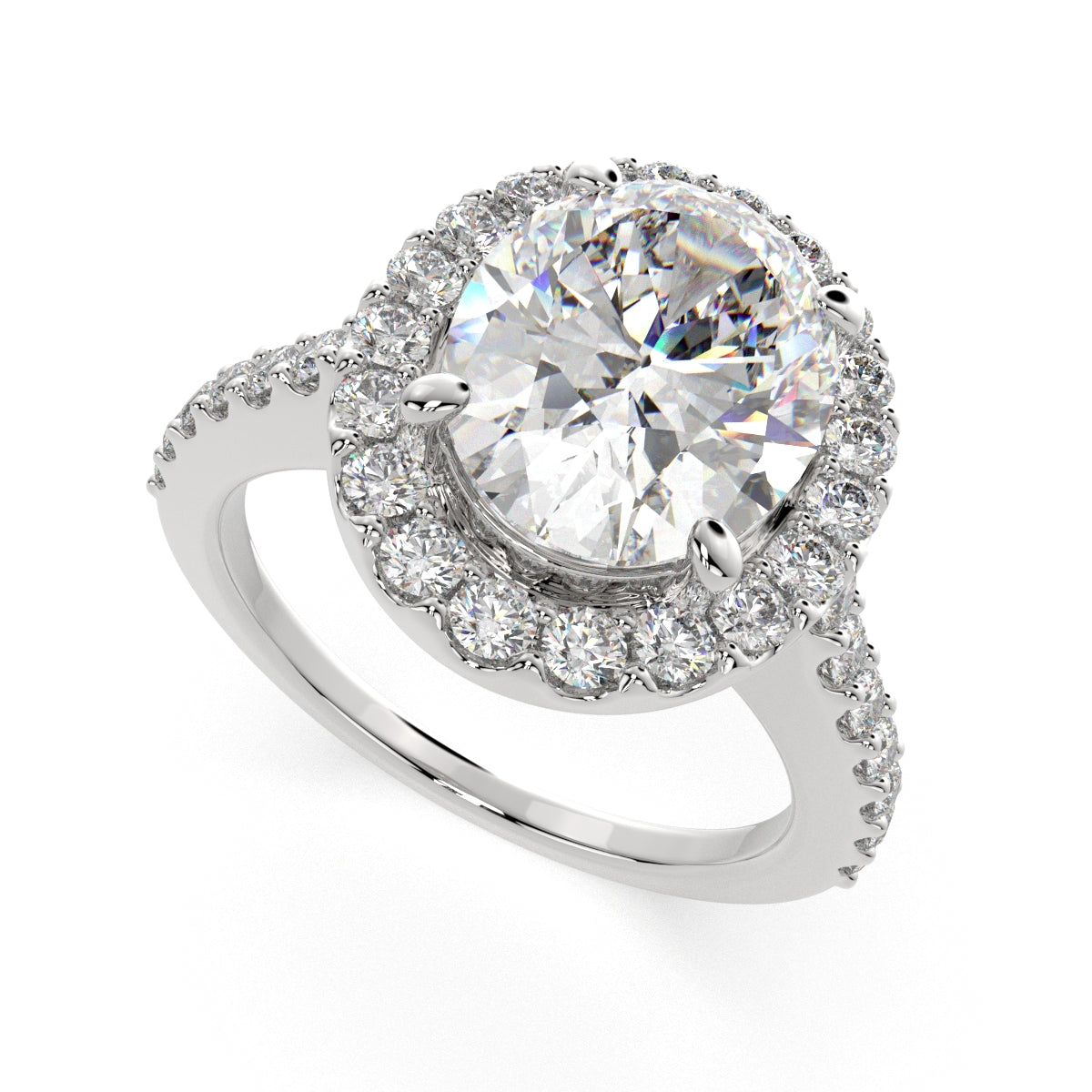 1.5 Carat VS1 D Lab Grown Diamond Halo Pave Oval Ring