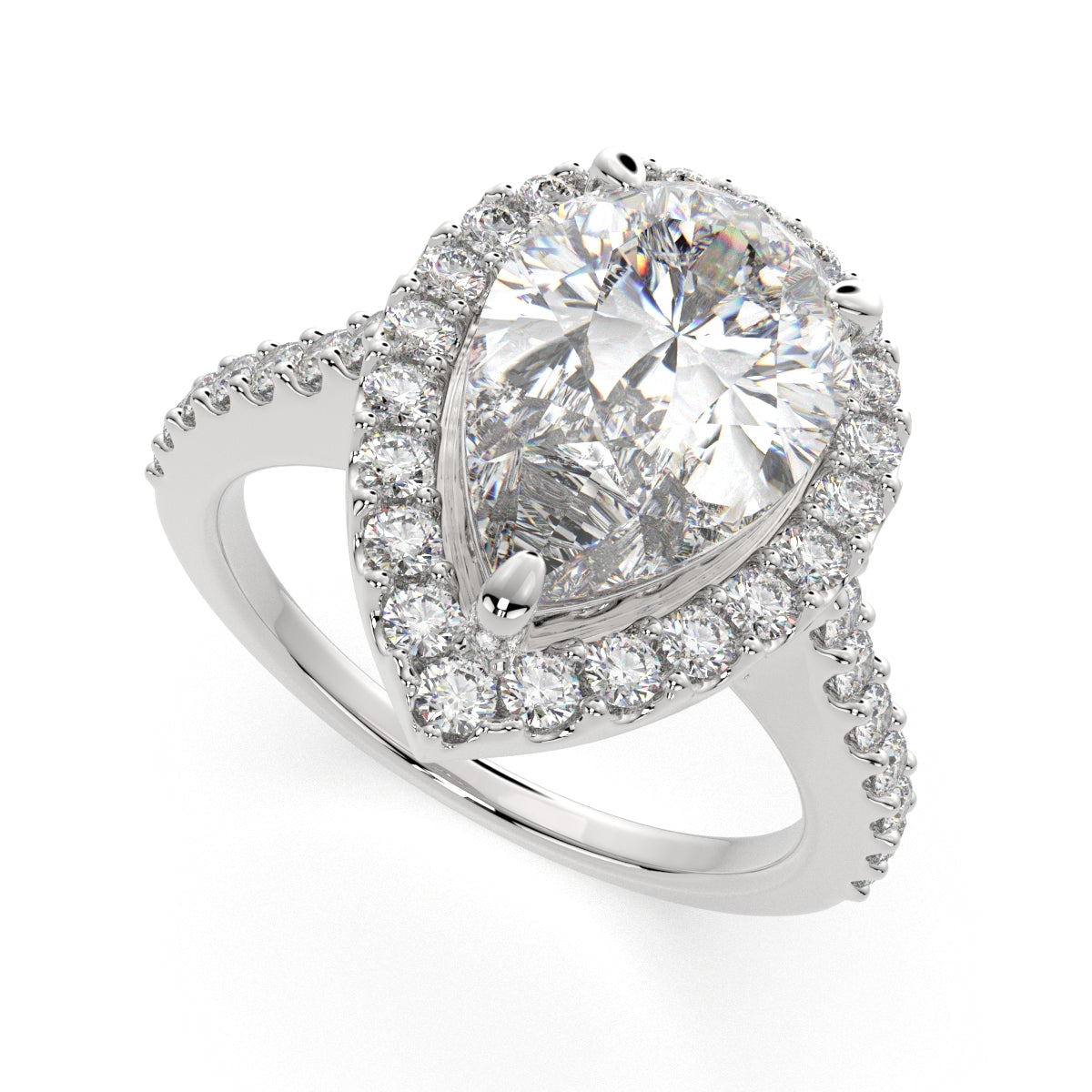 2.5 Carat VS1 D Lab Grown Diamond Halo Pave Pear Ring