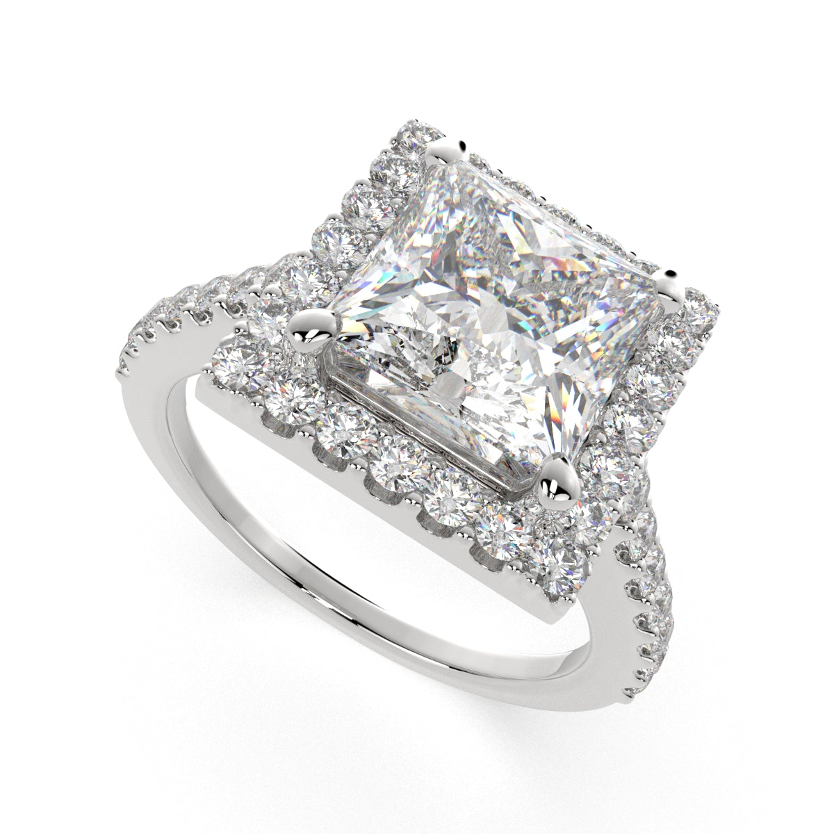 1.5 Carat VS1 D Lab Grown Diamond Halo Pave Princess Ring