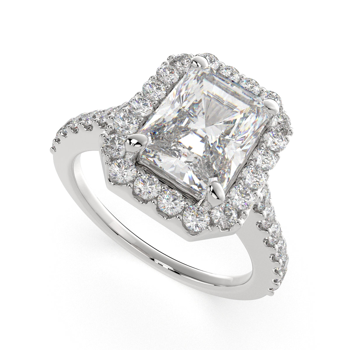3.5 Carat VS1 D Lab Grown Diamond Halo Pave Radiant Ring