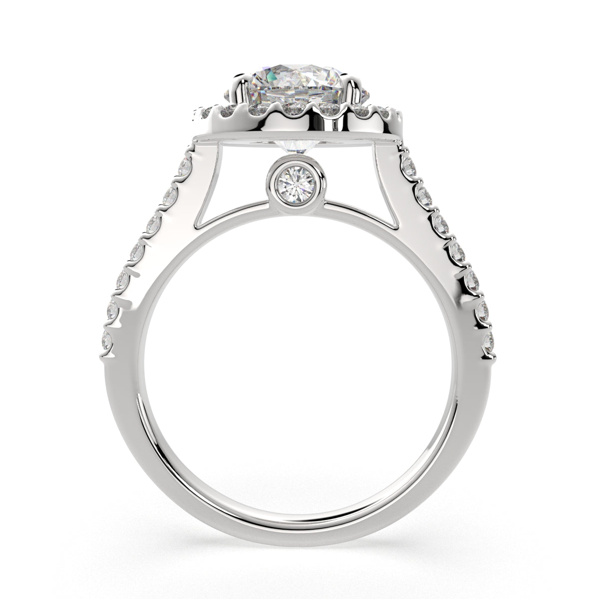 3.5 Carat VS1 D Lab Grown Diamond Halo Pave Round Ring