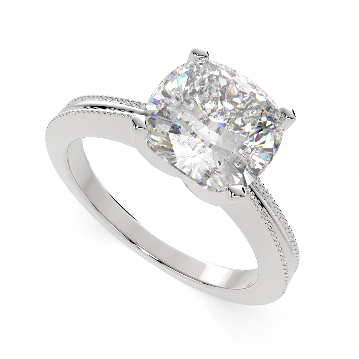 4 Carat VS1 D Lab Grown Diamond Solitaire Cushion Ring