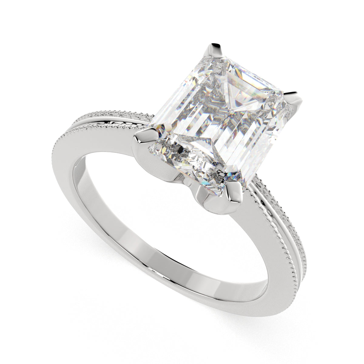 2 Carat VS1 D Lab Grown Diamond Solitaire Emerald Ring