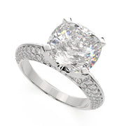 4.75 Carat VS1 D Lab Grown Diamond Pave Cushion Ring