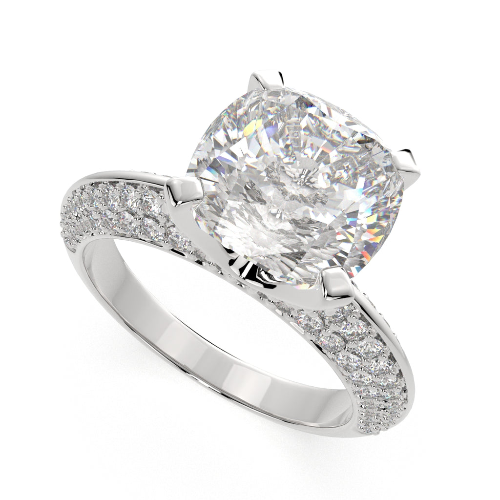 3.75 Carat VS1 D Lab Grown Diamond Pave Cushion Ring