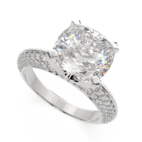 3.75 Carat VS1 D Lab Grown Diamond Pave Cushion Ring