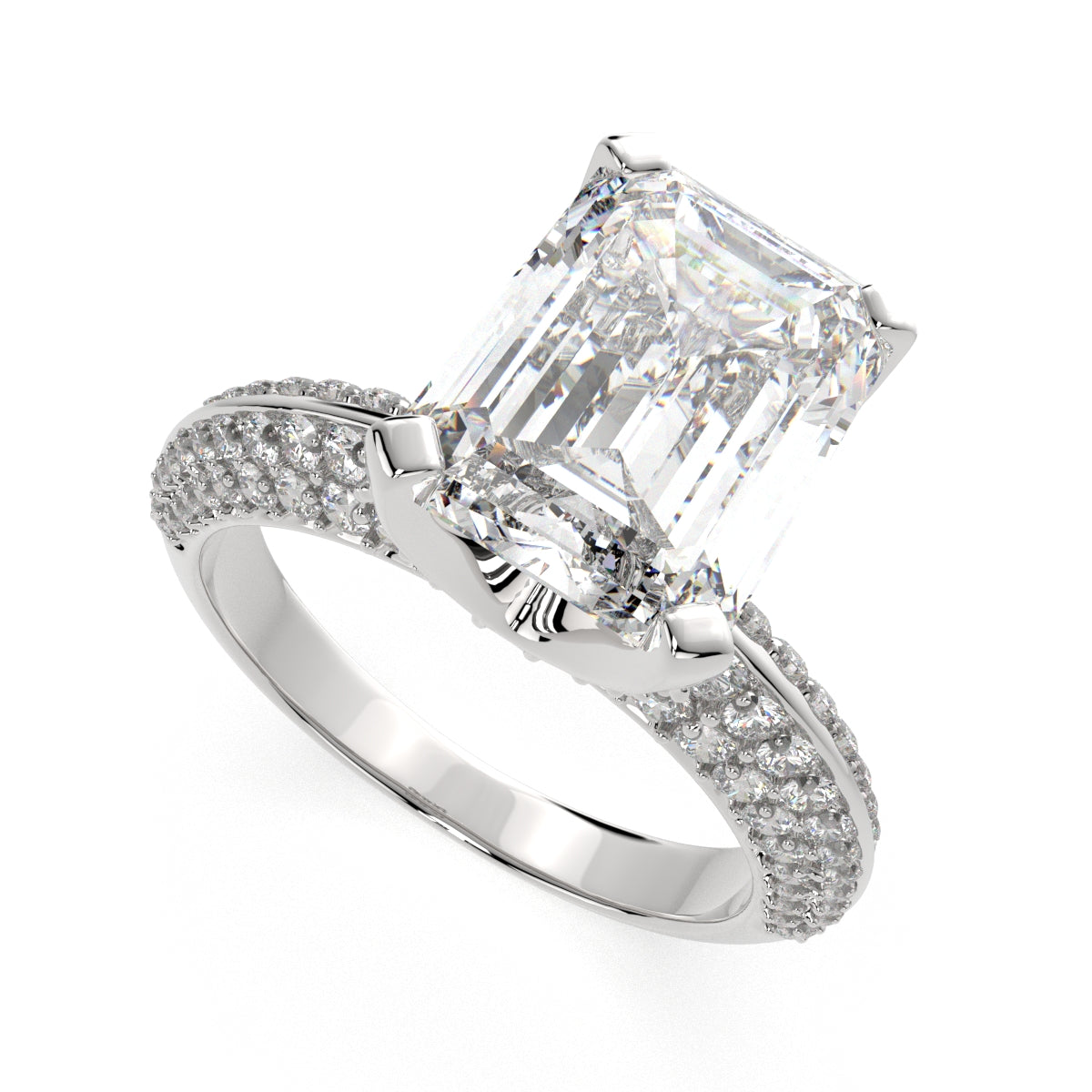 3.75 Carat VS1 D Lab Grown Diamond Pave Emerald Ring