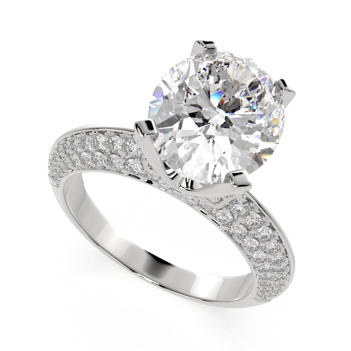 3.75 Carat VS1 D Lab Grown Diamond Pave Oval Ring