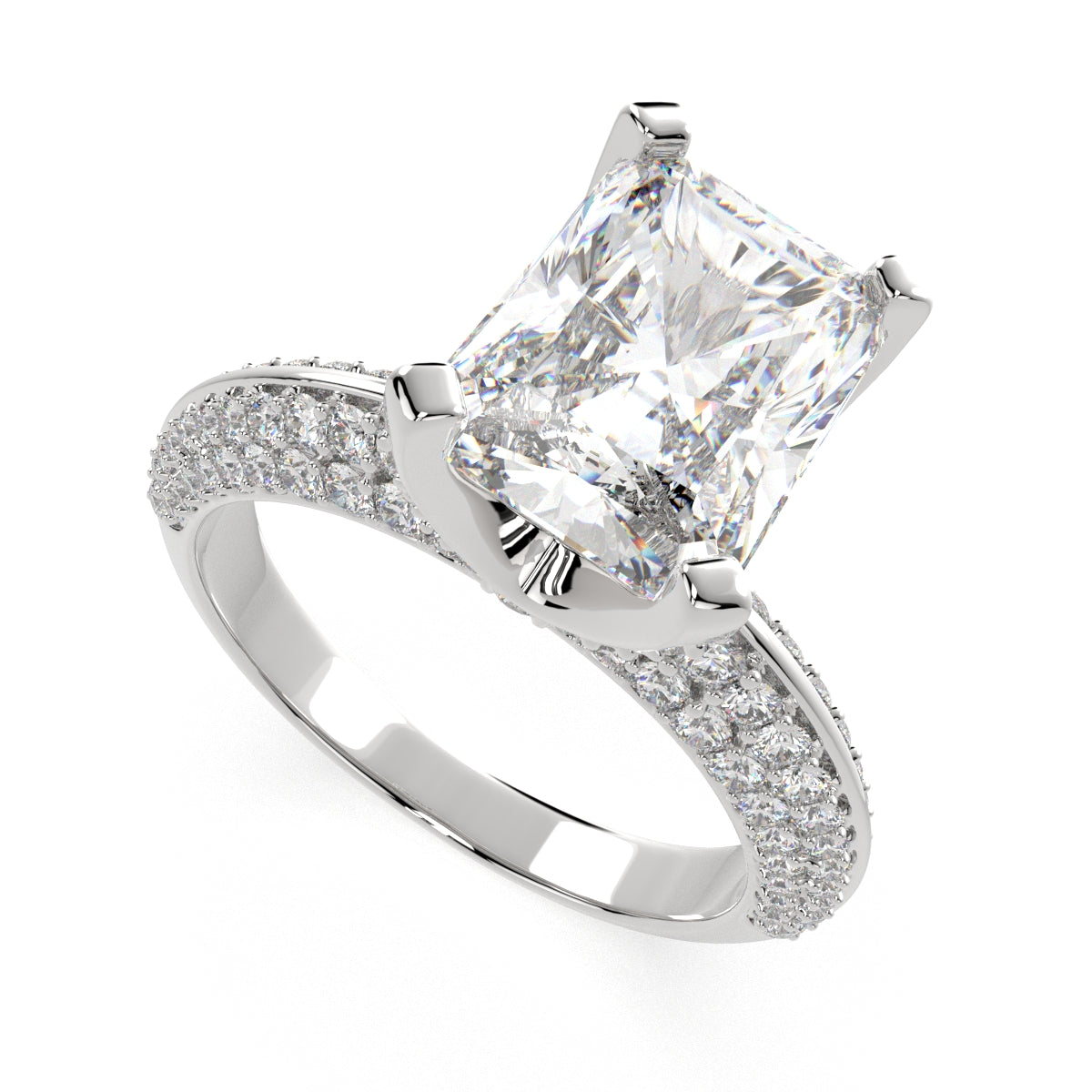 2.75 Carat VS1 D Lab Grown Diamond Pave Radiant Ring