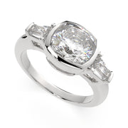3.5 Carat VS1 D Lab Grown Diamond Trilogy Cushion Ring