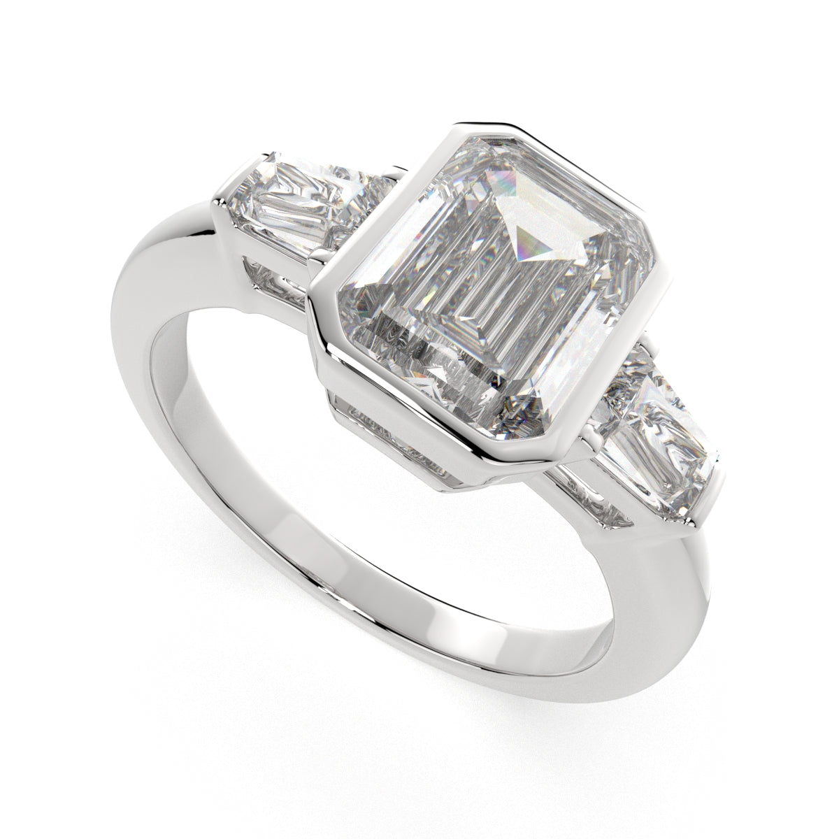 3.5 Carat VS1 D Lab Grown Diamond Trilogy Emerald Ring