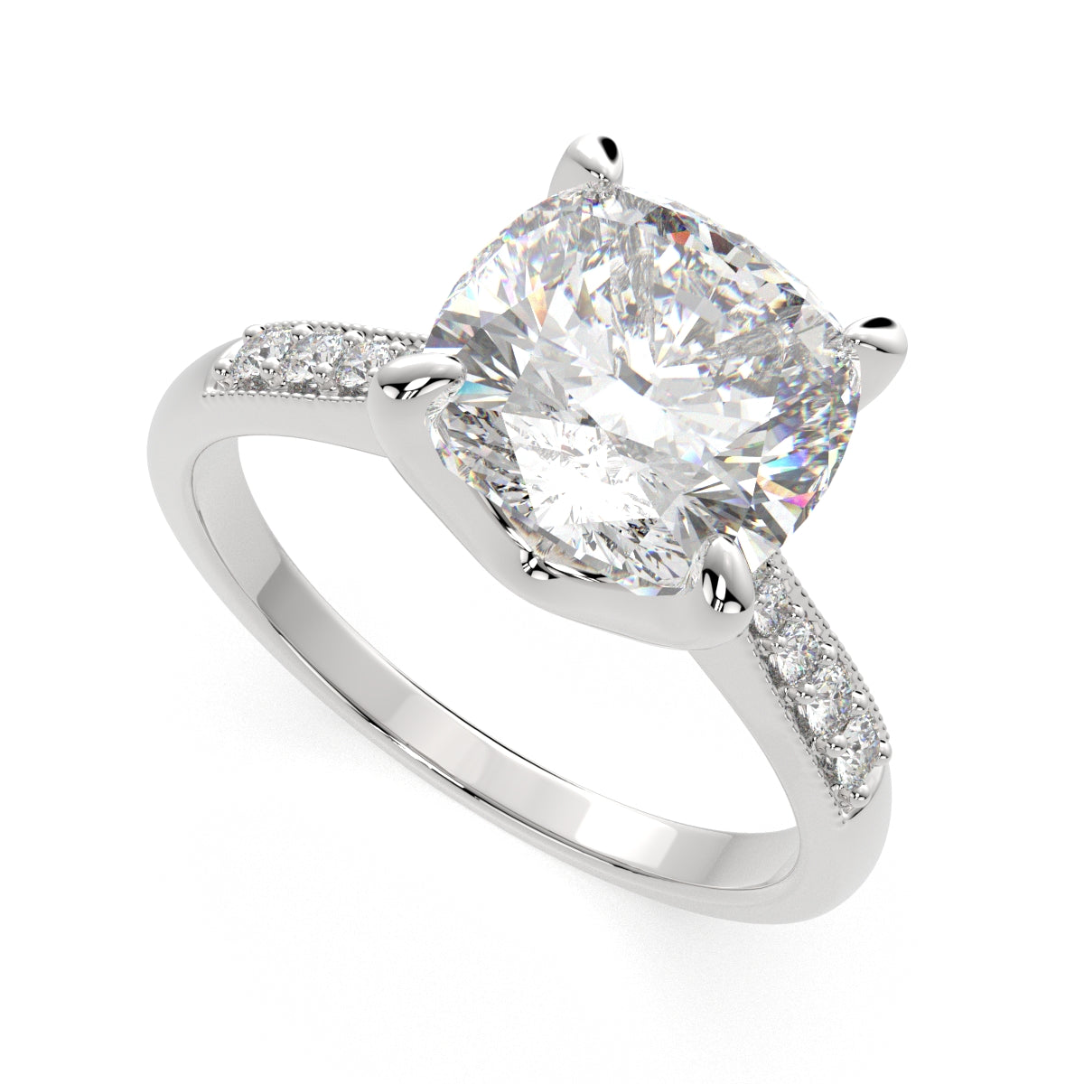 2.4 Carat VS1 D Lab Grown Diamond Pave Cushion Ring