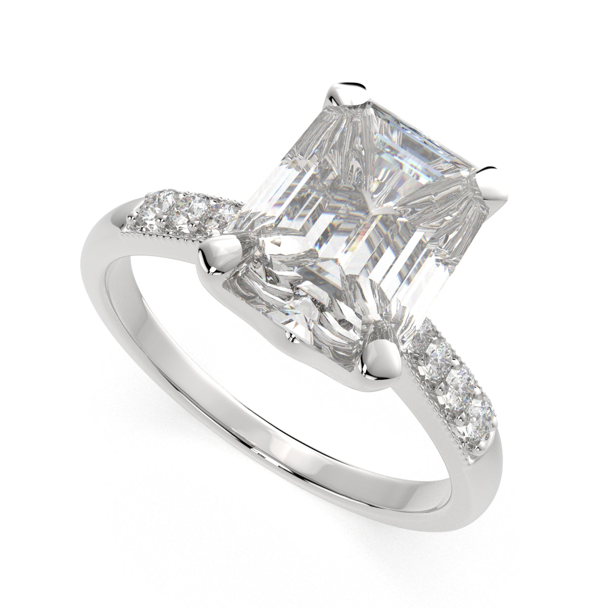 3.4 Carat VS1 D Lab Grown Diamond Pave Emerald Ring