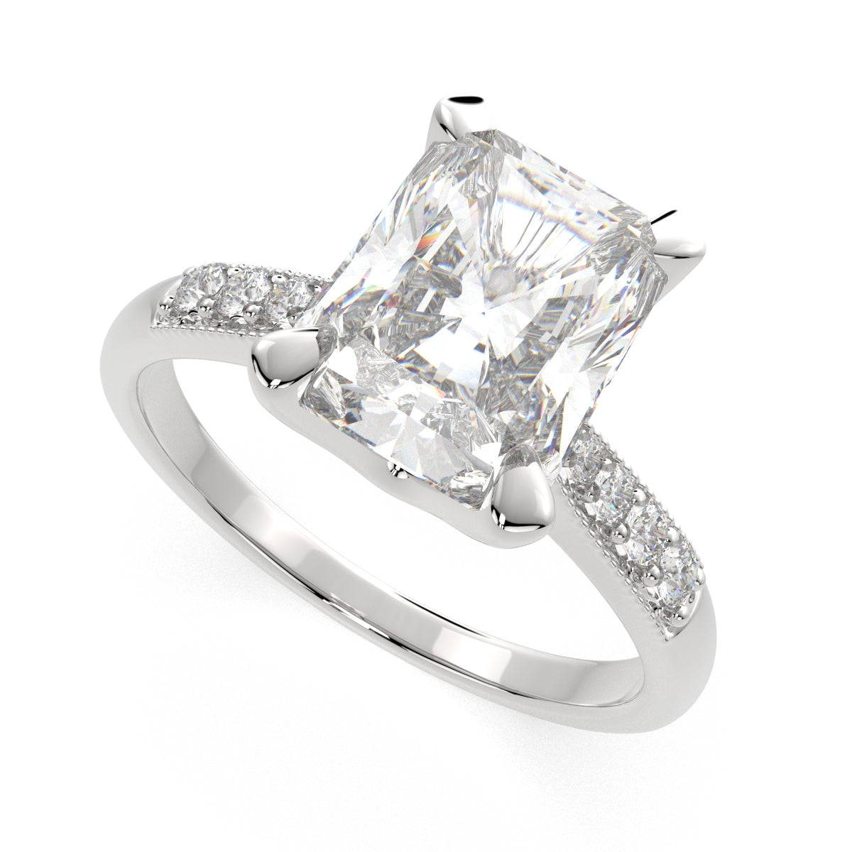 4.4 Carat VS1 D Lab Grown Diamond Pave Radiant Ring