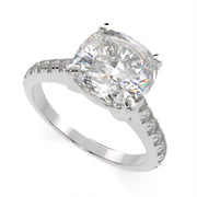 4.2 Carat VS1 D Lab Grown Diamond Pave Cushion Ring