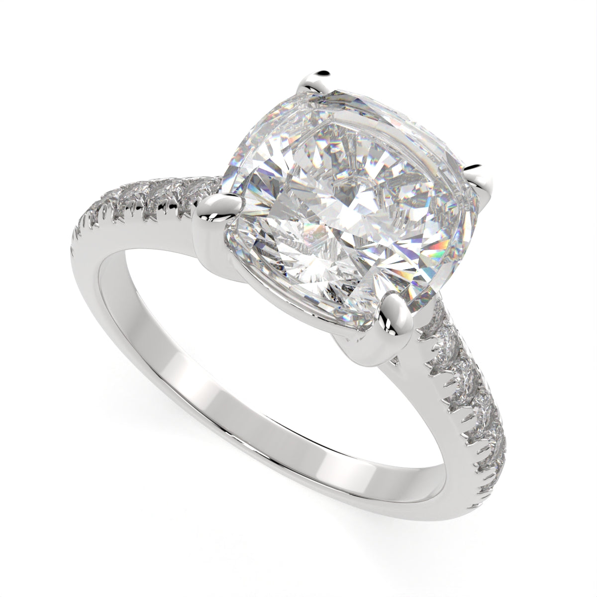 3.2 Carat VS1 D Lab Grown Diamond Pave Cushion Ring