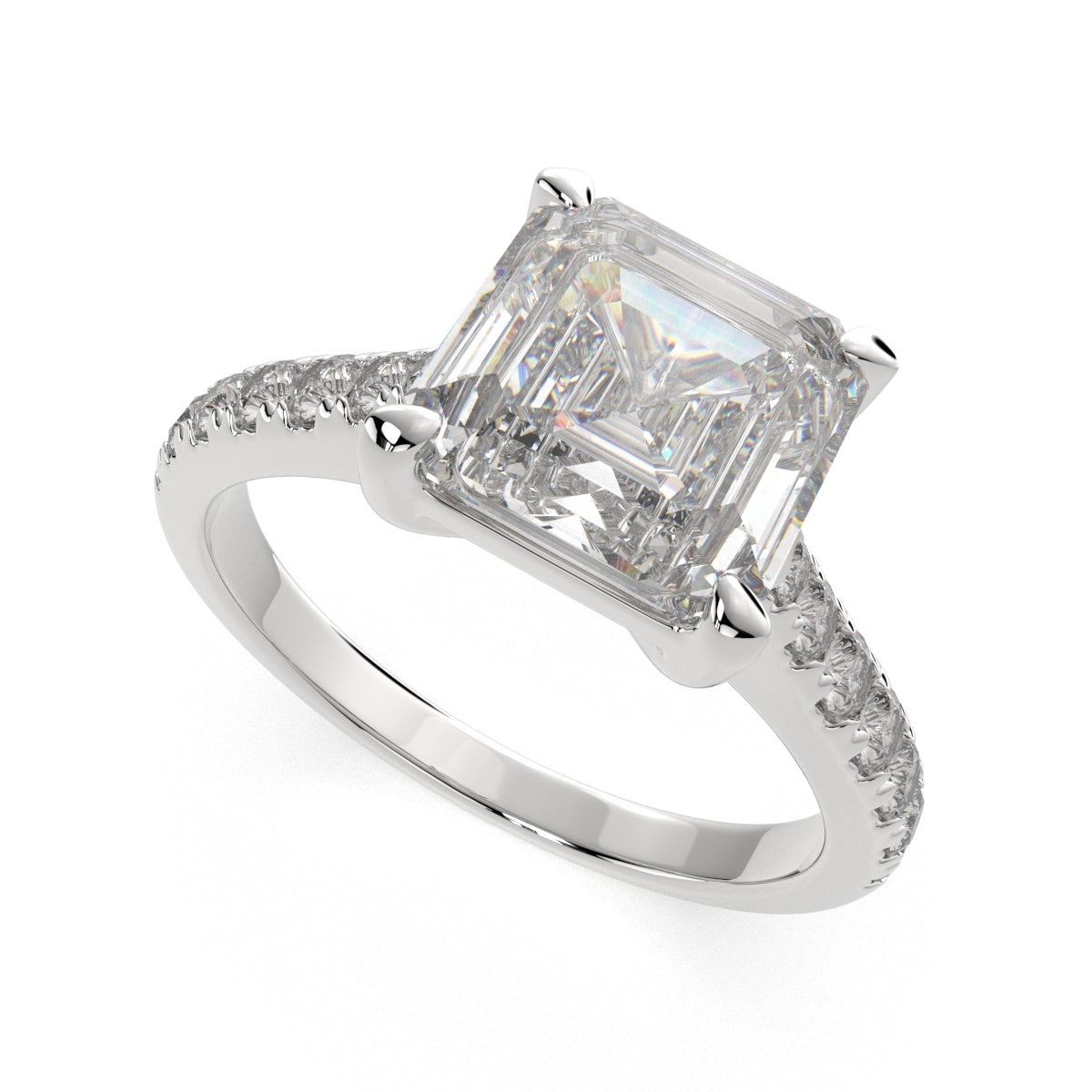 3.2 Carat VS1 D Lab Grown Diamond Pave Emerald Ring