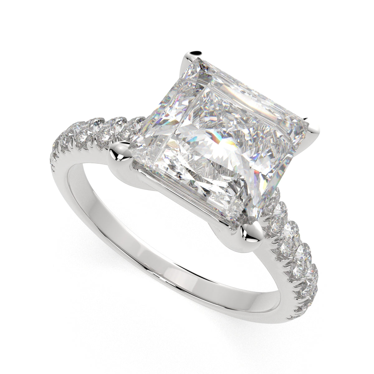 3.2 Carat VS1 D Lab Grown Diamond Pave Princess Ring