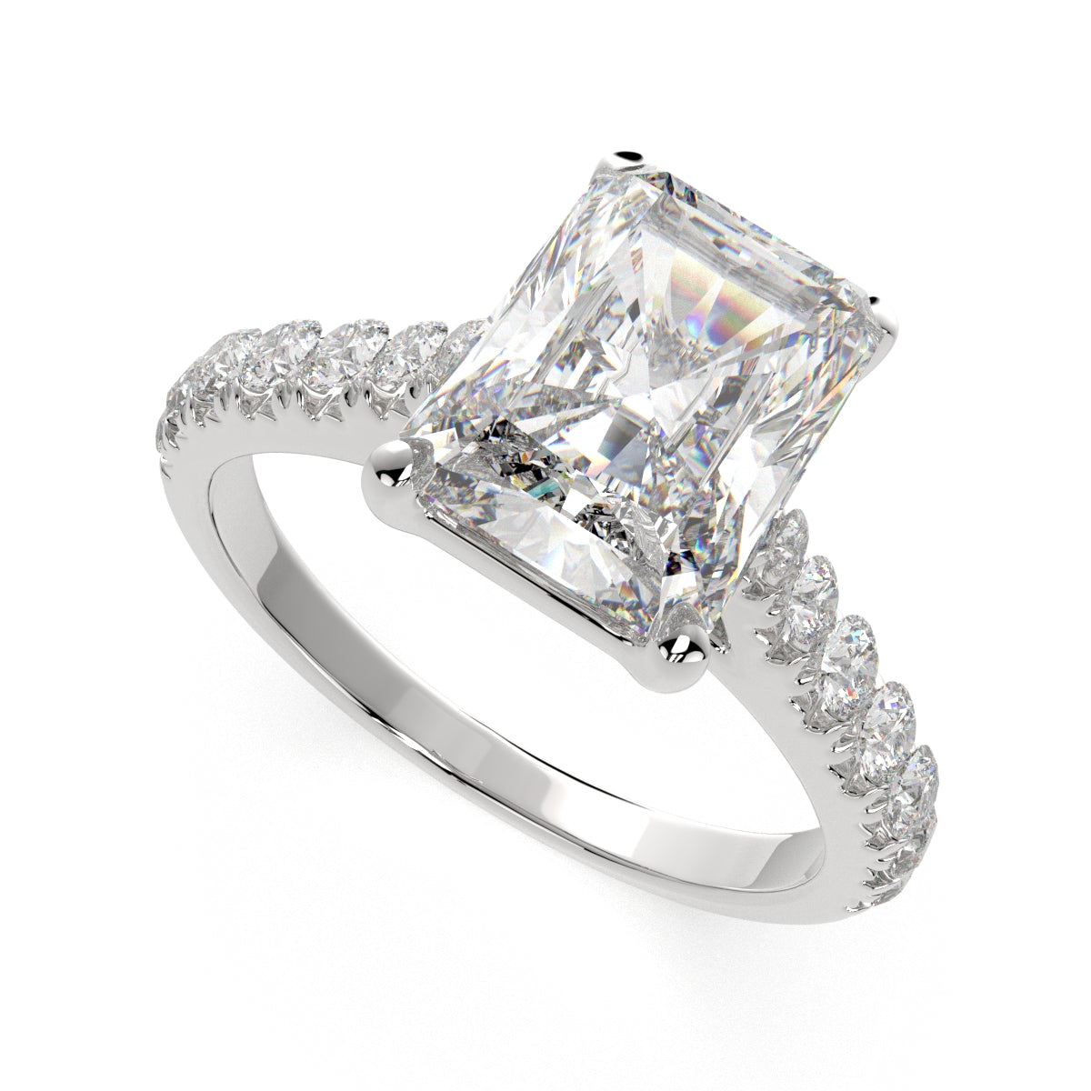 3.2 Carat VS1 D Lab Grown Diamond Pave Radiant Ring