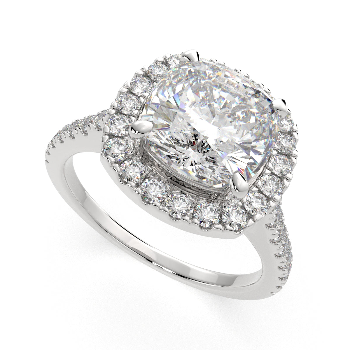 2.4 Carat VS1 D Lab Grown Diamond Halo Pave Cushion Ring