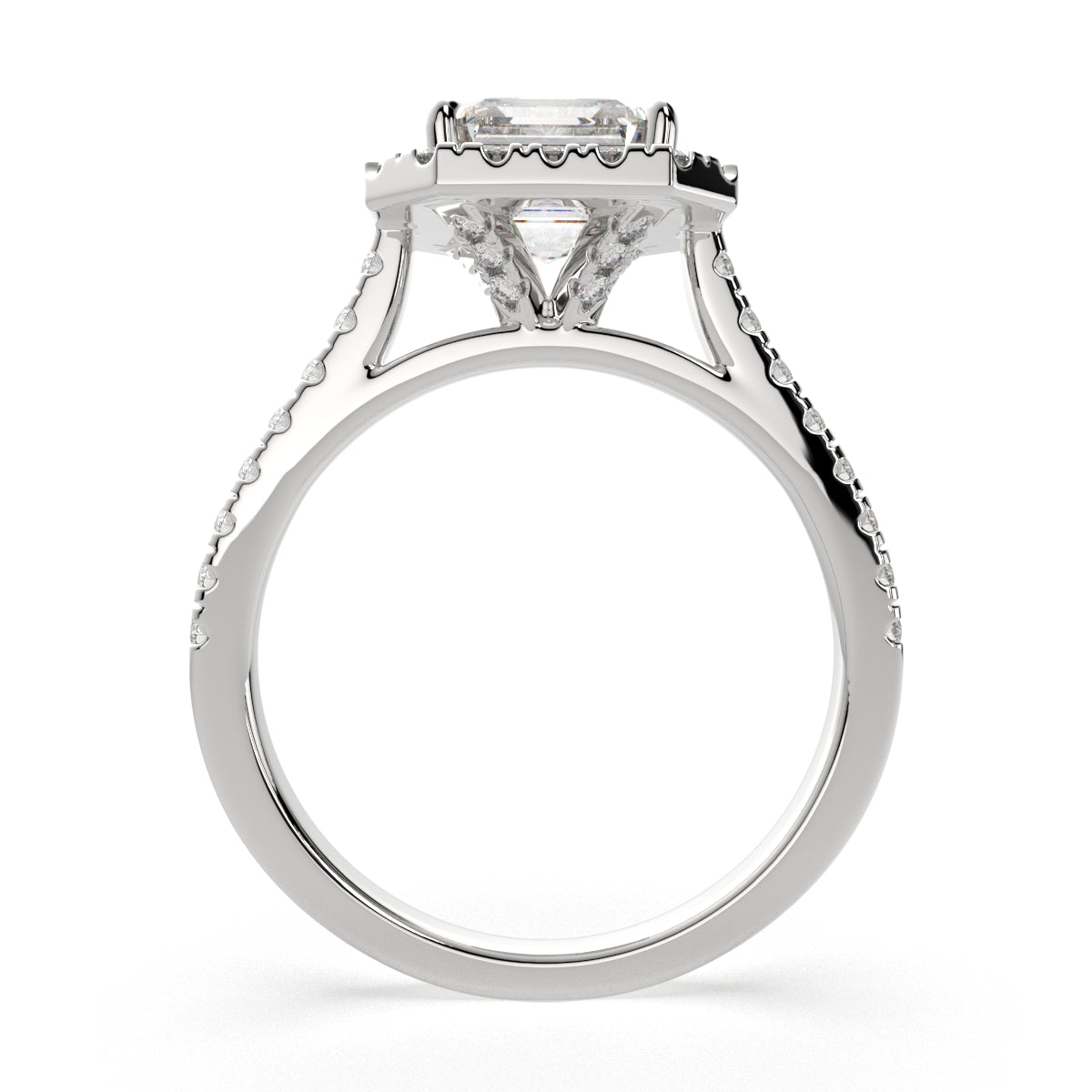 4.4 Carat VS1 D Lab Grown Diamond Halo Pave Emerald Ring