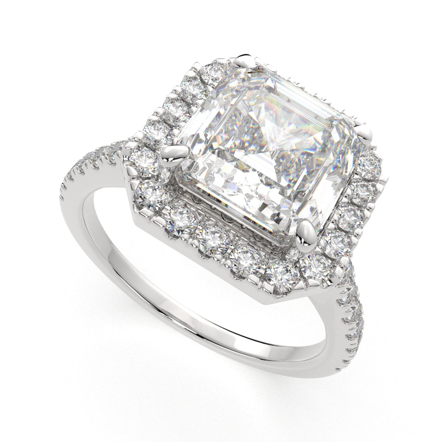 Isadora 4.4 Carat Emerald Cut Halo Pave Engagement Ring