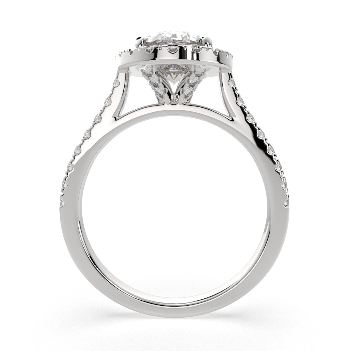 3.4 Carat VS1 D Lab Grown Diamond Halo Pave Oval Ring